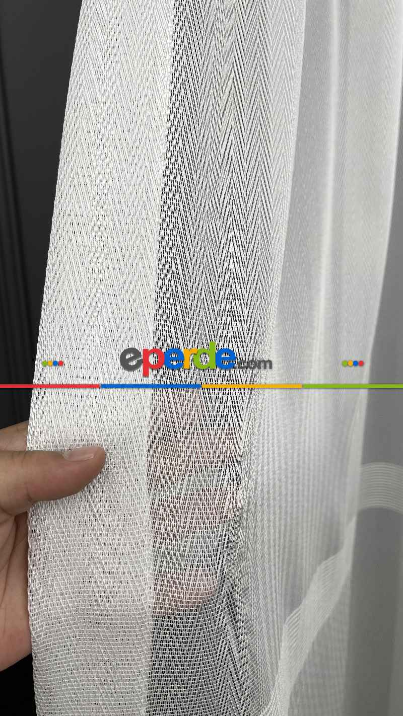 Salon - Premium Kalite Trend Perde Modelleri 2025 -çavuş Desen Enine Kumaş Bantlı Dokuma Tül Perde 04