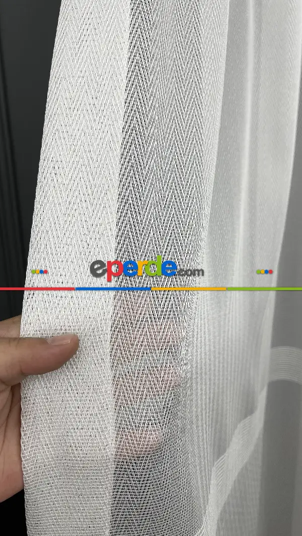 Salon - Premium Kalite Trend Perde Modelleri 2025 -çavuş Desen Enine Kumaş Bantlı Dokuma Tül Perde 04