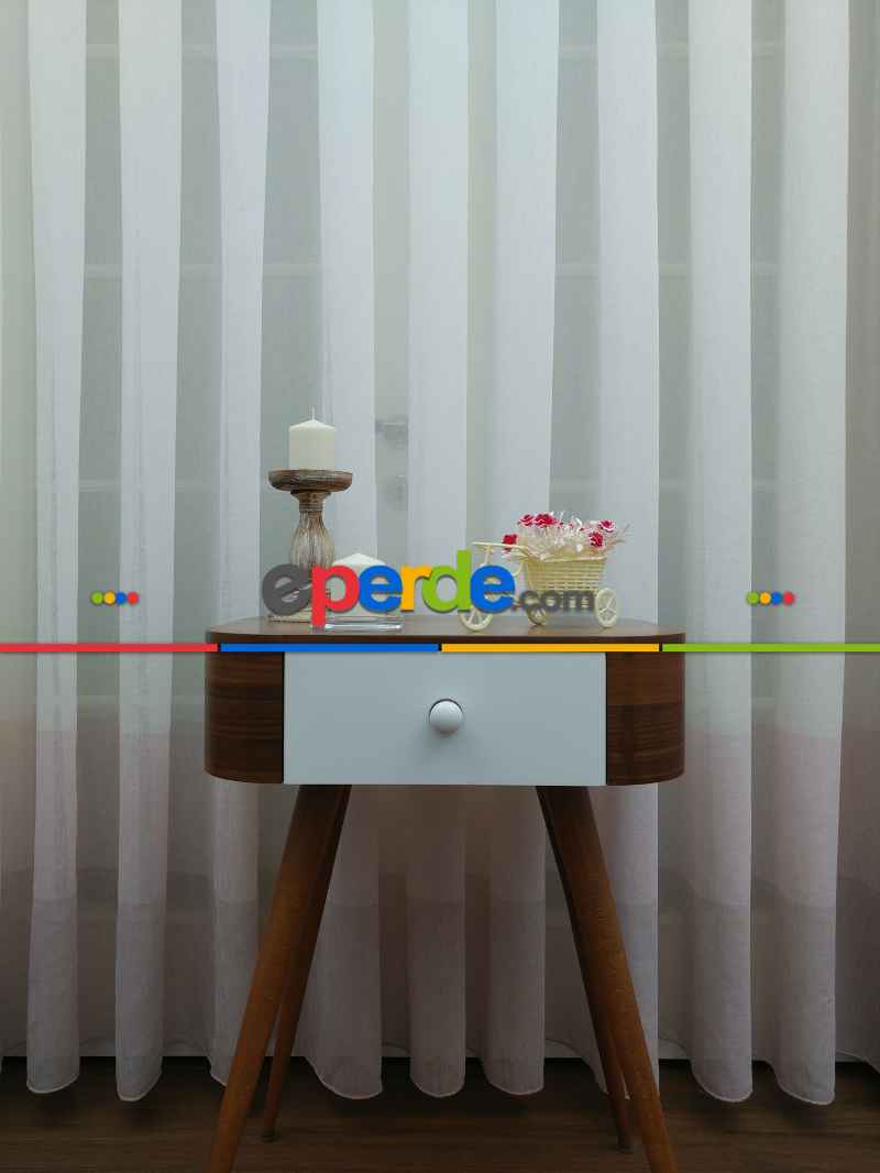 Mutfak - Pudra - Keten Tül Degrade Perde- Krem-pudra