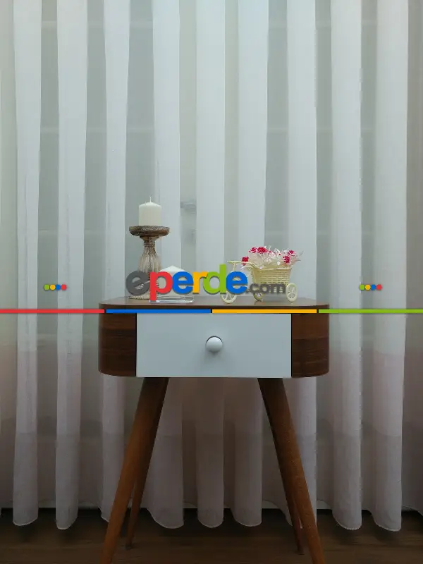 Salon Tül - Pudra - Keten Tül Degrade Perde- Krem-Pudra