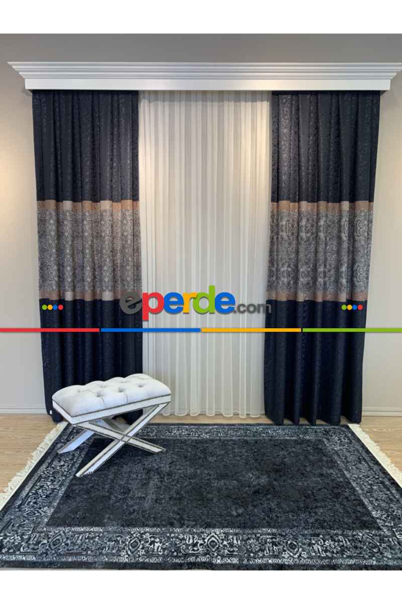 Brilant Fon Perde Dantella Moda Yeni Tasarım Lacivert Renk Fon Perde