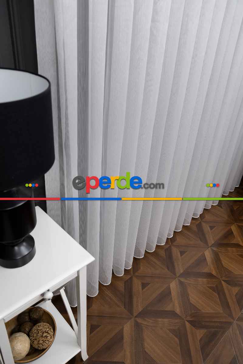 Çizgili Düz Tül Perde - Gümüş Simli Tül - Ütü İstemez - Kurşunlu Tül