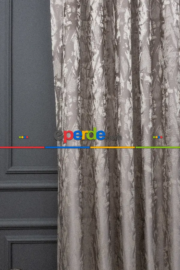 Yatak Odası Fon Jakar Dokuma Fon Perde Zemin Gri(desen Krem) Renk