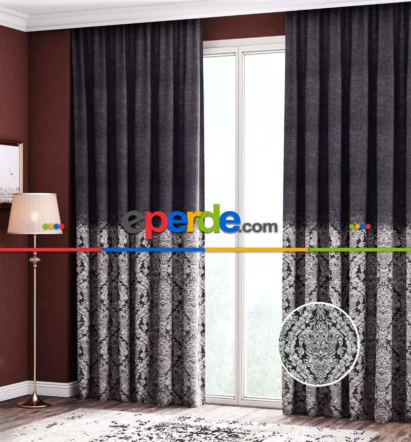 Taç Damask Desen Sim Varak İşlemeli Pano Fon Perde 70cm X 290cm 