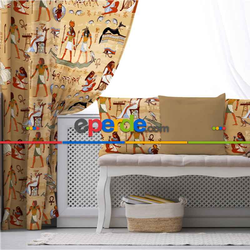 Genç Odası - Etnik Mısır Fon Perde Evim 593 Kumaşı Kalındır Duck Bezi Değildir