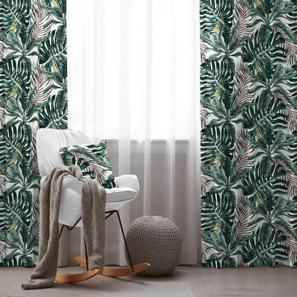 Yapraklı Fon Perde Evim1089 Kumaşı Kalındır Duck Bezi Değildir- Mavi-beyaz