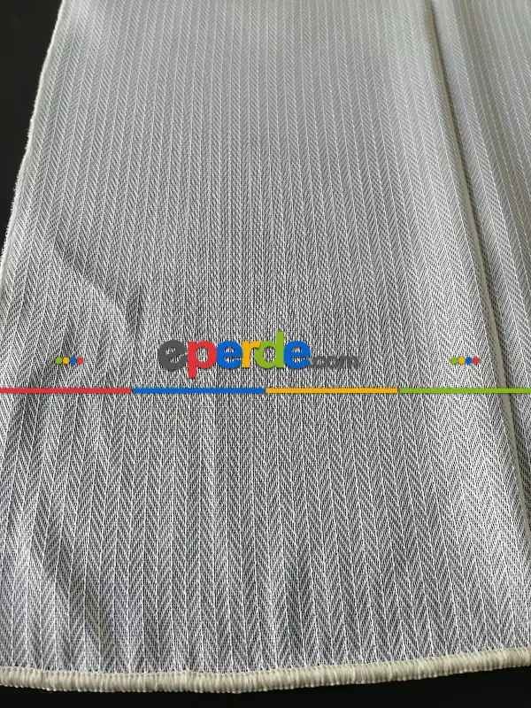 Armür Zemin Balık Sırtı Desen Boydan Çizgili Tül - Krem-bej