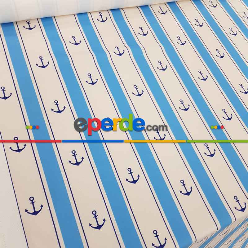 Bebek Odası Fon Perde - Çapa Desenli Fon Perde Evm560 Kumaşı Kalındır Duck Bezi Değildir- Mavi