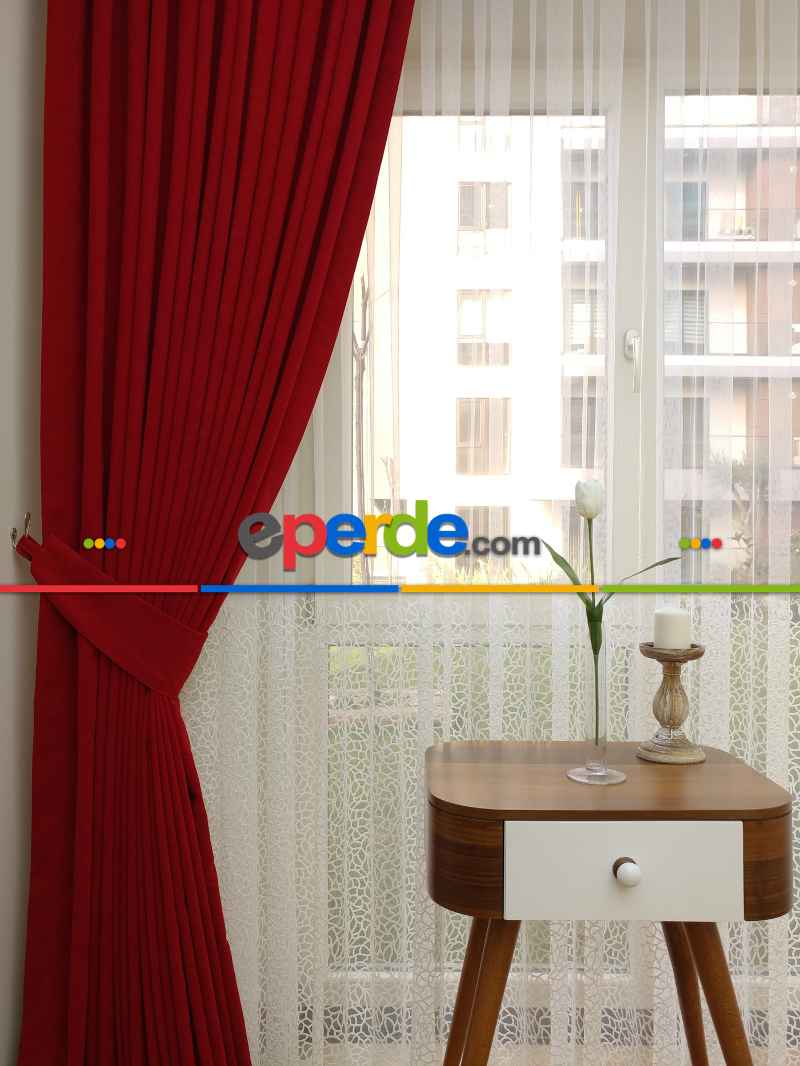 Koyu Kırmızı - Düz Fon Perde ( Dökümlü Fon Perde)- Kırmızı Koyu