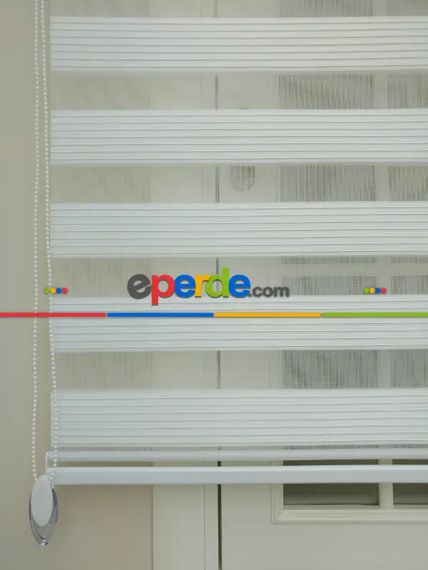 Beyaz Renk Plise Zebra Perde (kalın Zeminli)- Beyaz