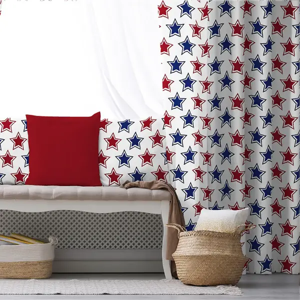Yıldız Desenli Fon Perde Evim408-15 Kumaşı Kalındır Duck Bezi Değildir- Mavi-beyaz