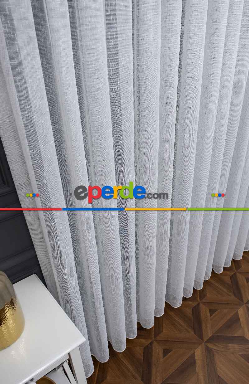 Şantuk Keten Serpme Desen Dökümlü Tül Ekru Kurşunlu Tül