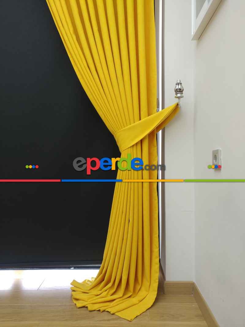 Düz Renk Dökümlü Fon Perde (180)- Sarı