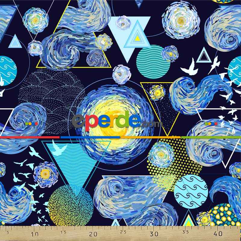 Aydede Ve Gezegen Desenli Fon Perde Evm796 Kumaşı Kalındır Duck Bezi Değildir- Sarı- Çok Renkli 3