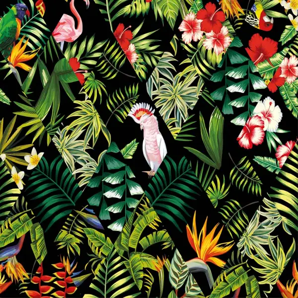 Tropikal Desenli Fon Perde Evm224 -t - Kumaşı Kalındır Duck Bezi Değildir.- Siyah-Yeşil-Mavi-Çok Renkli