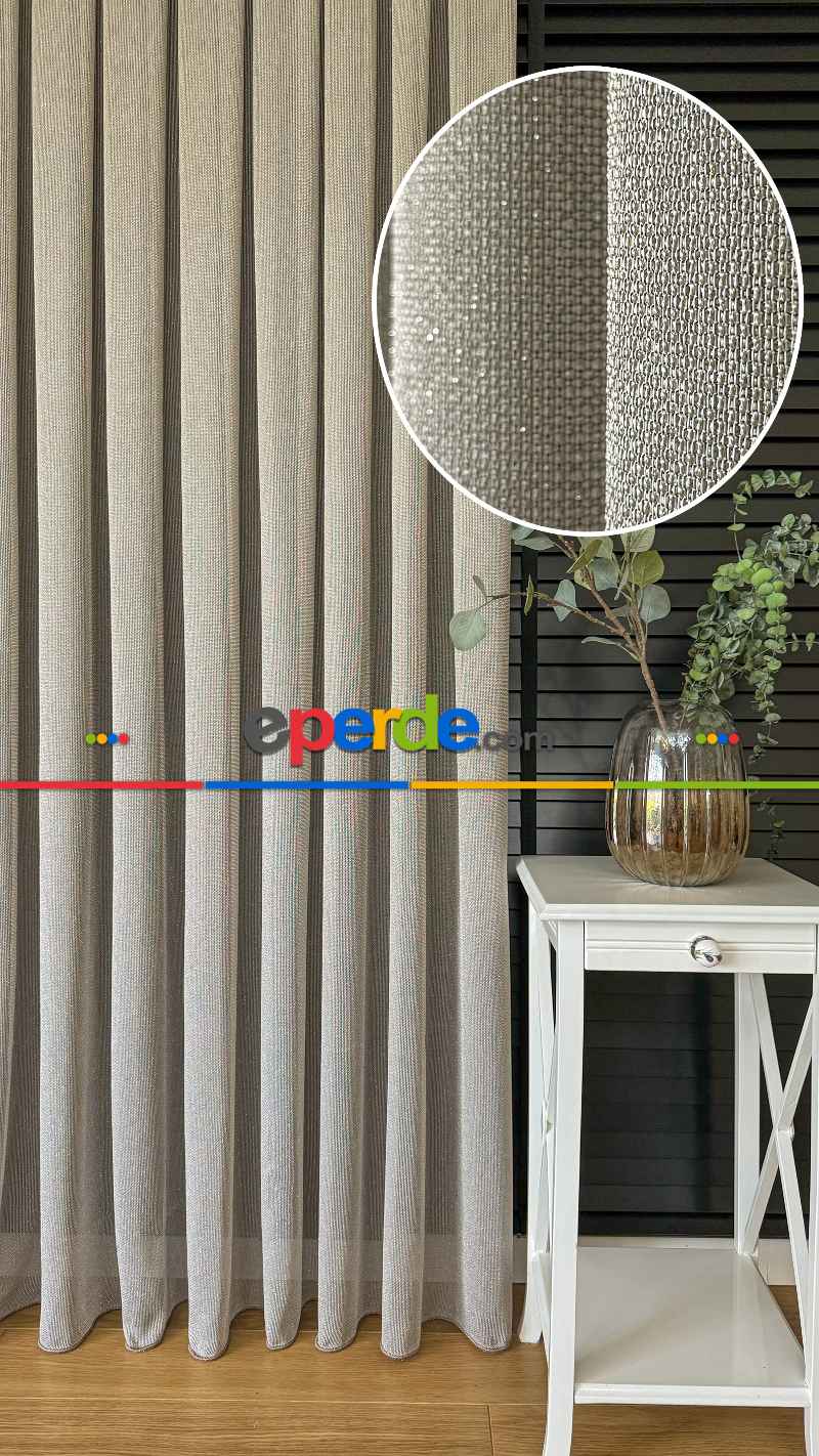 Gold Altın Keten Gümüş Simli Tül Perde - Ağır Gramajlı Premium