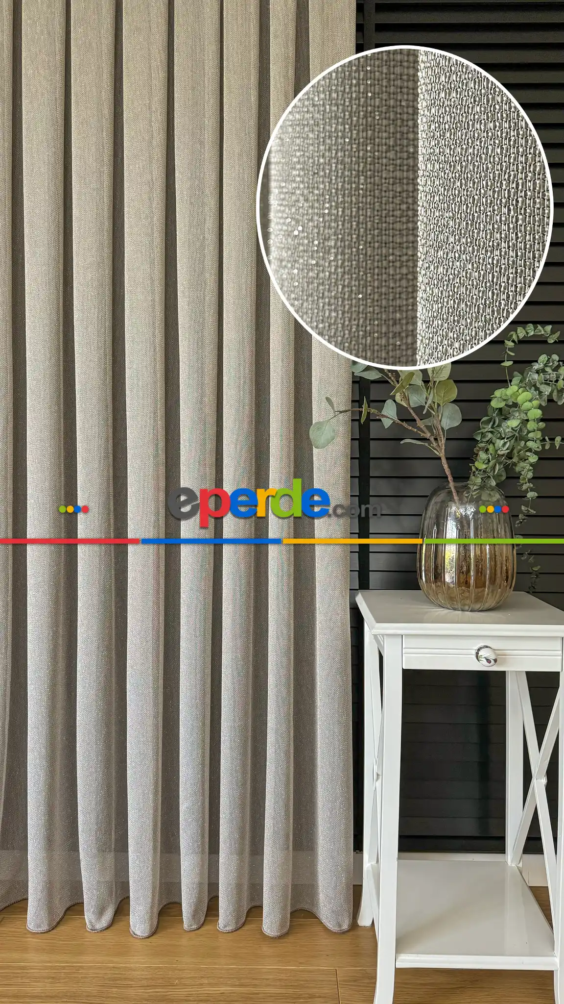 Salon - Gold Altın Keten Gümüş Simli Tül Perde - Ağır Gramajlı Premium