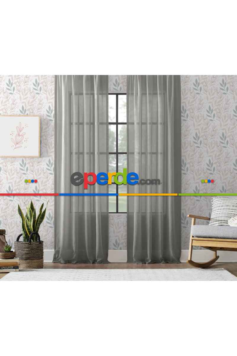 Pilesiz Gri Natural Keten Tül Düz Dikim 200cm X 260cm 