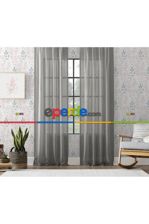 Pilesiz Gri Natural Keten Tül Düz Dikim 200cm X 260cm 