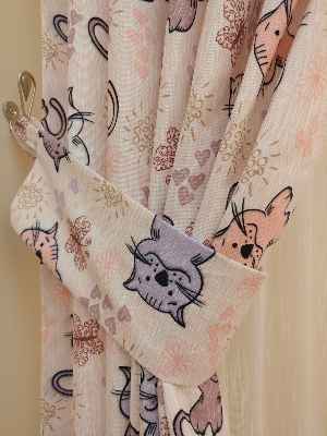 Kedicikler Desenli Çocuk Odası Fon Perde Modelleri- Çok Renkli 3