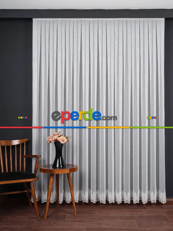 Etek Ucu Nakış İşlemeli Tül Perde