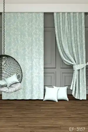 Dökümlü Kumaştan Salon - Kır Çiçekli Baskılı Fon Perde