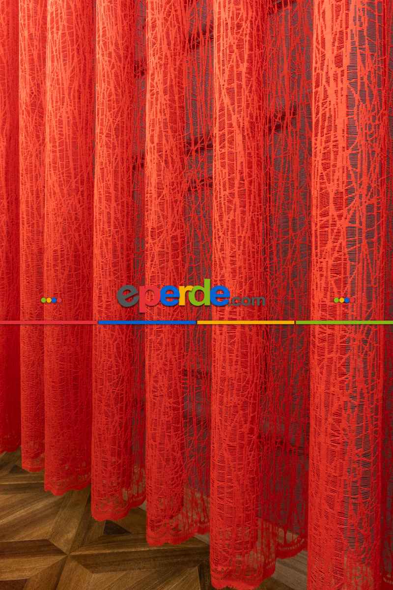 Kırmızı Renk Tül Perde / Camkırığı Tül