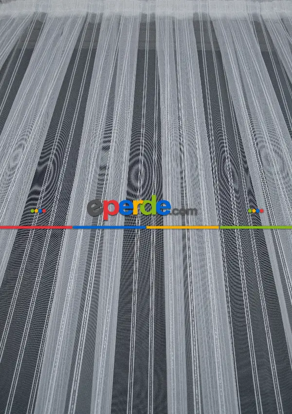 Salon Tül - Brillant Gümüş Sim Çizgi Armür Tül Çizgili Tül