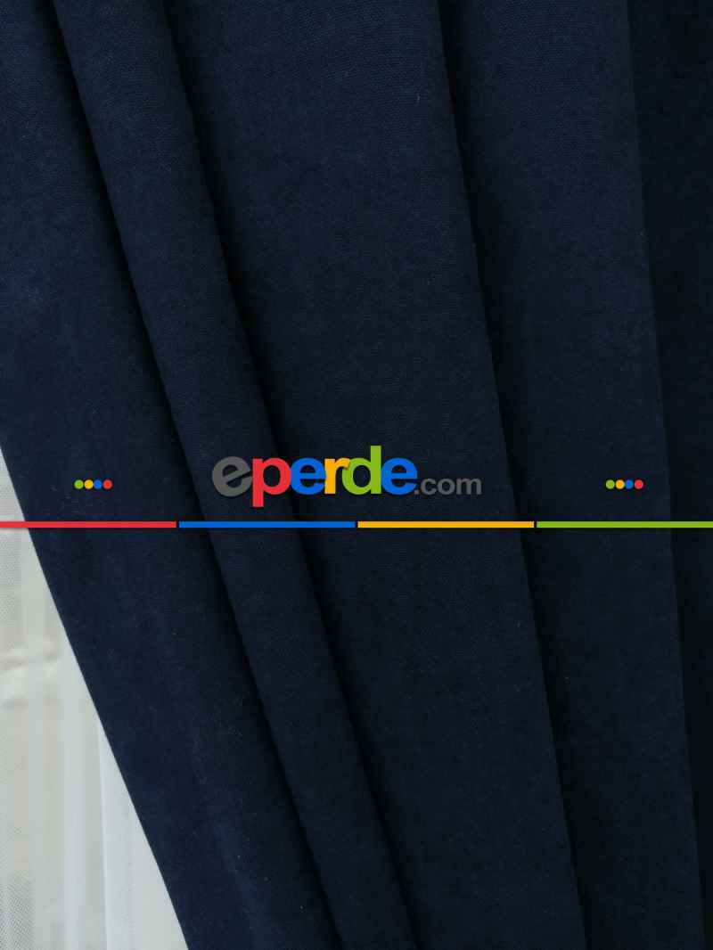 Koyu Lacivert Düz Fon Perde - Boru Pile- Lacivert