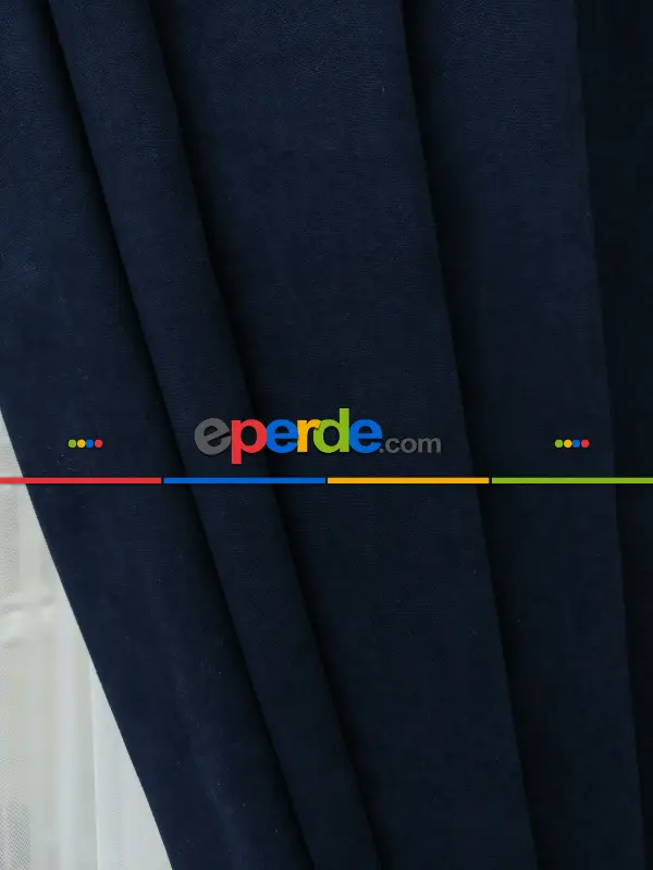 Koyu Lacivert Düz Fon Perde - Boru Pile- Lacivert