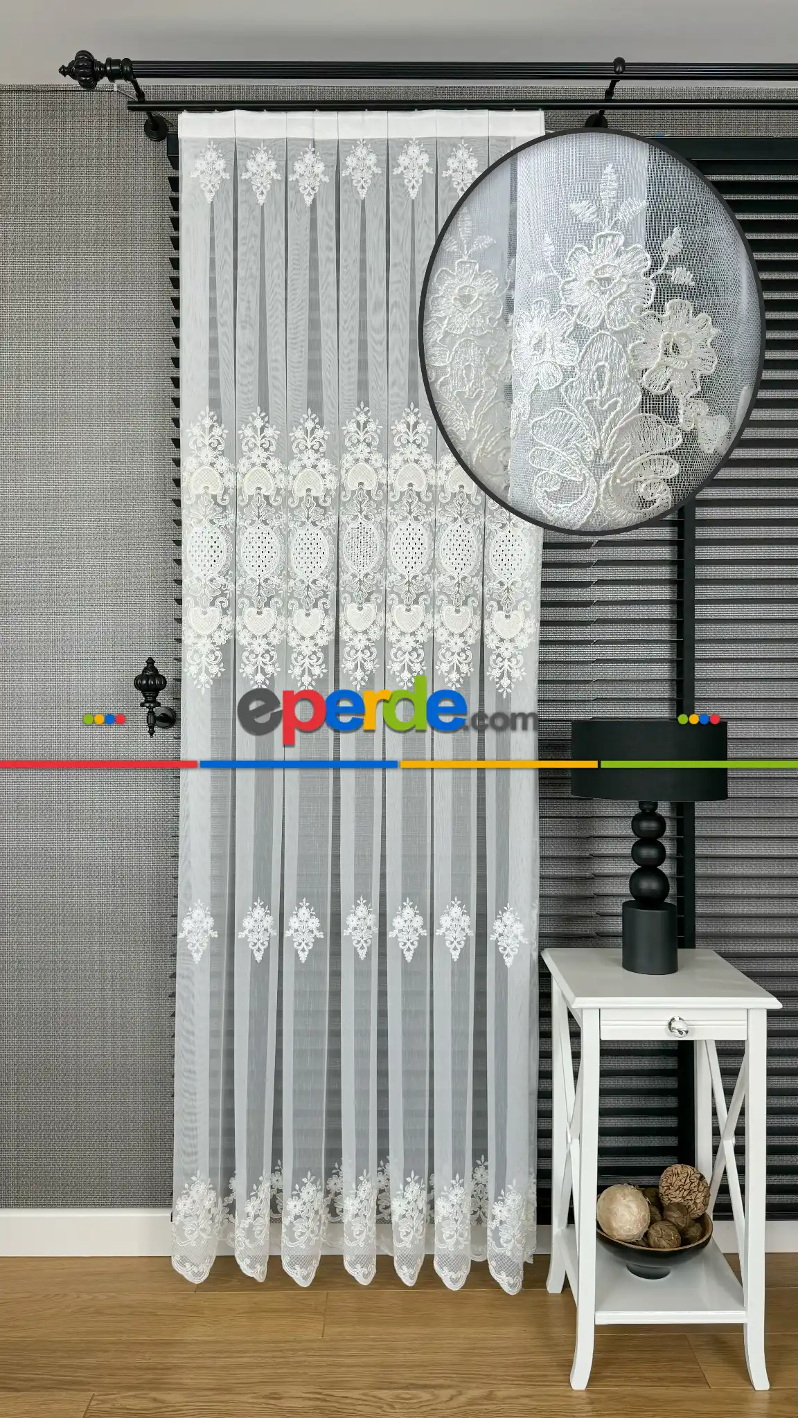 Ekru Özel Dokuma, Özel İplik Hafif Simli Brode İşlemeli Tül Perde - Ağır Gramajlı Premium Nakışlı