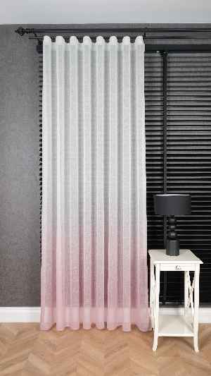 Keten Ekru Pembe Degrade Geçişli Tül Perde, Ağır Gramajlı Premium Seri, Eteği Kurşunlu