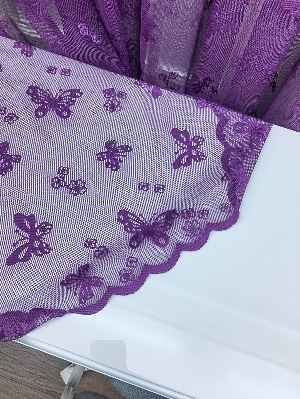 Kelebek Desenli Kız Çocuk Odası İçin Tül Perde - Mor- Mor