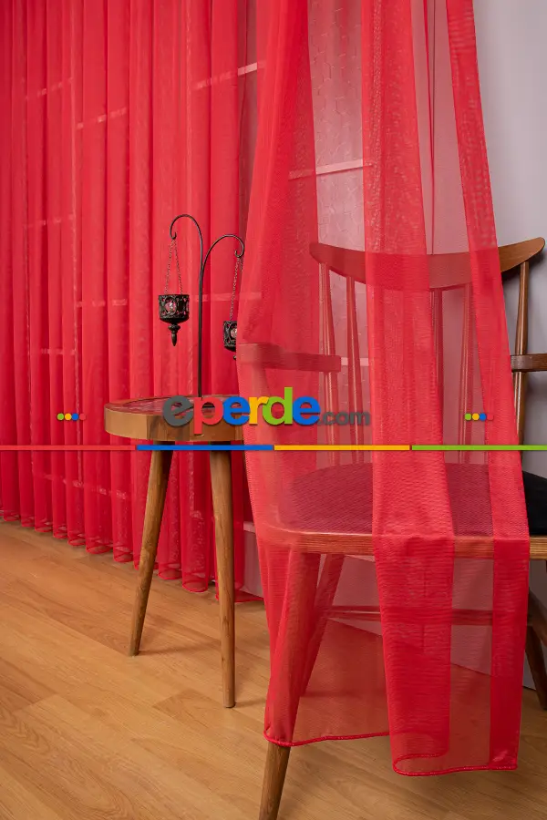 Kırmızı Grek Tül Perde Petek Zemin