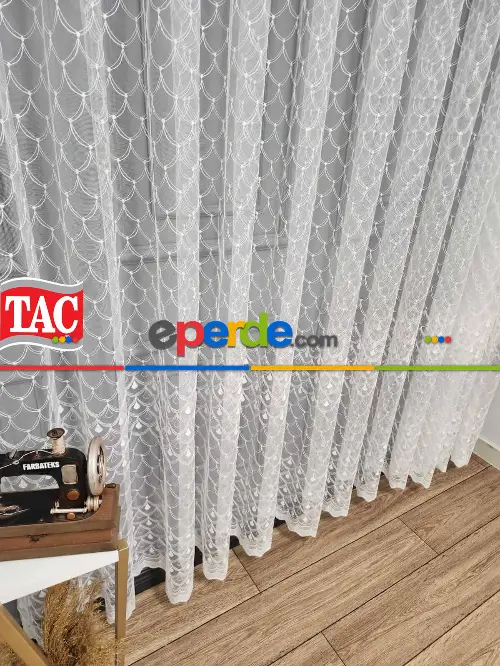 Salon - Taç Brode İşlemeli Yeni Didim Model İşlemeli Nakışlı Tül Perde