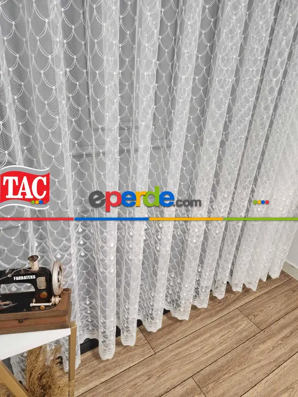 Taç Brode İşlemeli Yeni Didim Model İşlemeli Nakışlı Tül Perde