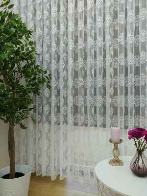Serpme Damask Desen Salon Fransız Dantel Tül Perde & Kruvaze Perde- Ekru Bt-546