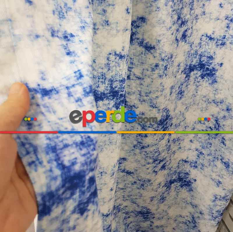 Ikat Desenli Fon Perde Evm1508 Kumaşı Kalındır Duck Bezi Değildir- Mavi