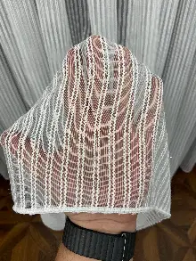 Zincir Tül Boyuna Çift Çizgili Sakallı Tül- Ekru - Kurşunlu Tül