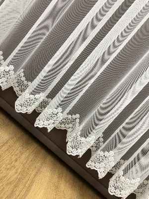 Etek Ucu Çiçek Desenli Tül Perde - Ütü İstemez - %30 Extra İndirimli- Ekru