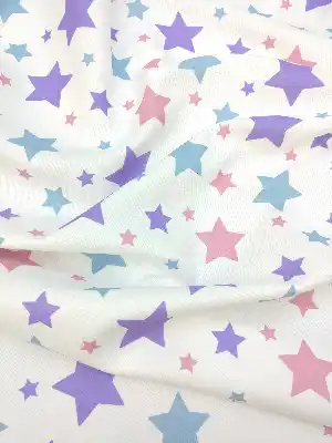 Soft Yıldızlar Kız & Erkek Bebek Odası Fon Perde ( Kalın Pamuklu Kumaş)- Mor-pembe Koyu-mavi Doymamış