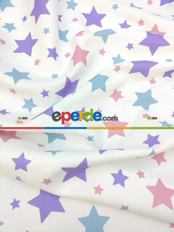 Soft Yıldızlar Kız & Erkek Bebek Odası Fon Perde ( Kalın Pamuklu Kumaş)- Mor-pembe Koyu-mavi Doymamış
