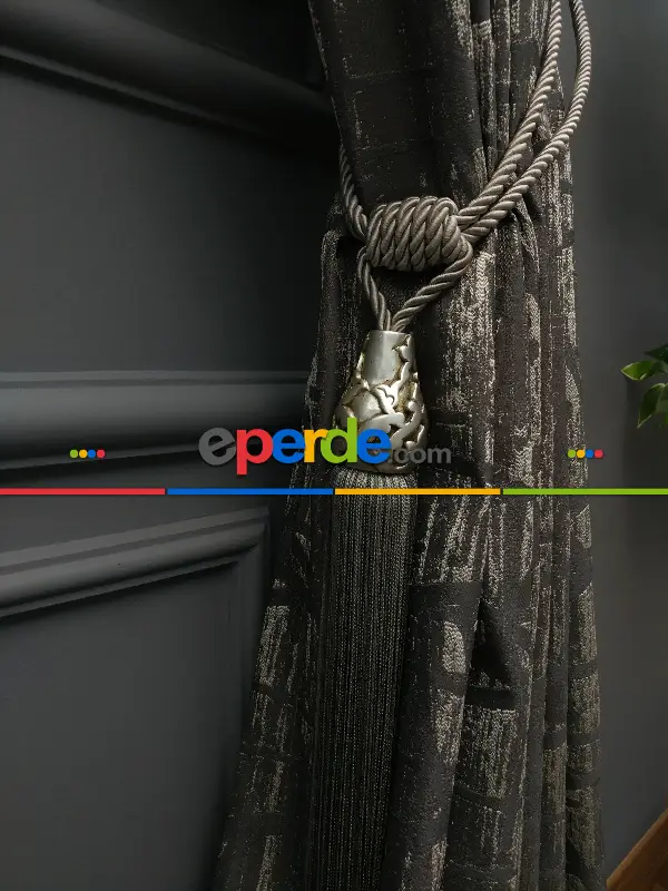 Modern Desenli Jakarlı Fon Perde Yeni Seri 101- Bej-füme-gri Açık