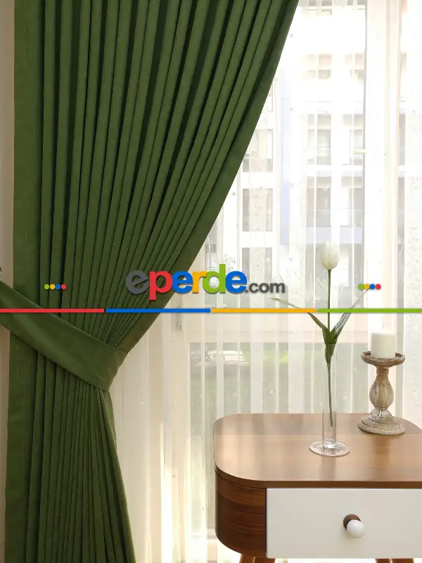 Salon Fon - Çimen Yeşili - Düz Fon Perde (  Dökümlü Fon Perde)- Yeşil Koyu Yeşil