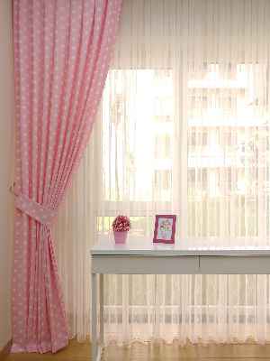 Pembe-beyaz Yıldız Desenli Fon Perde ( Leke Tutmaz )- Pembe Açık