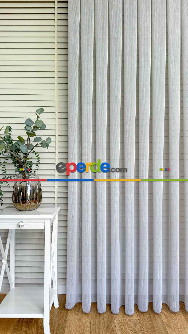 Açık Gri Keten Düz Tül Perde - Ağır Gramajlı Premium