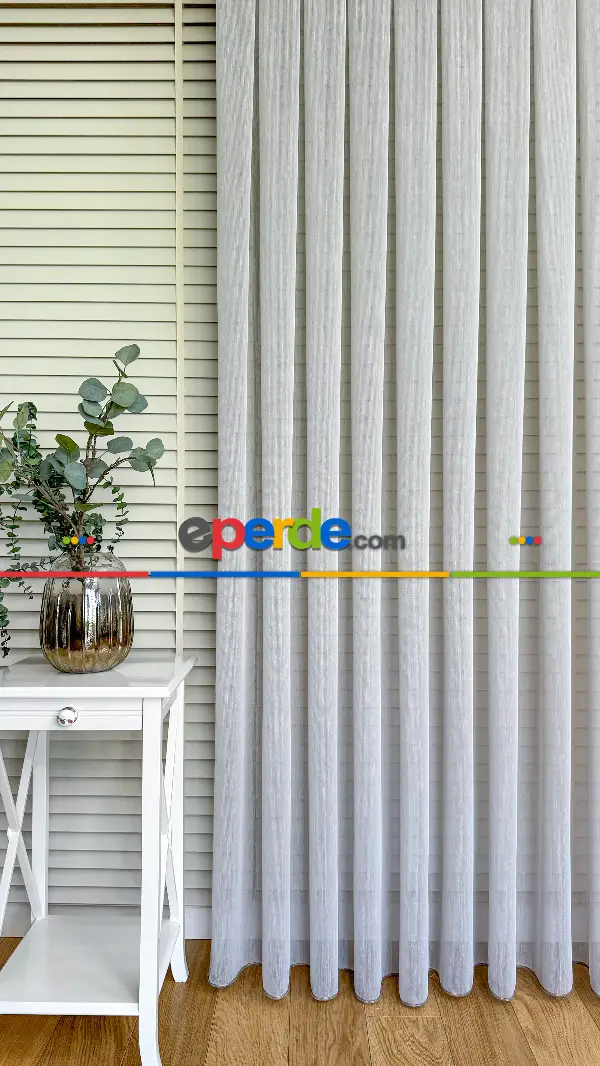 Oturma Odası - Açık Gri Keten Düz Tül Perde - Ağır Gramajlı Premium