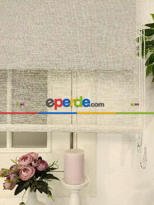 Çiftli Sistem Tül Stor Beyaz Krem Cizgili Tül- Beyaz-krem