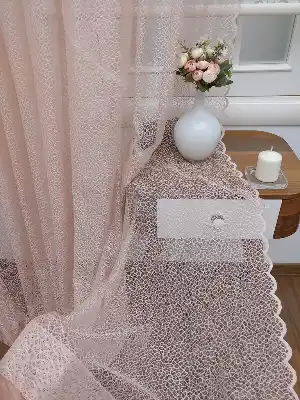Pudra Pembe Kdk Örme Tül Fon Perde#- Pembe Pudra Pembe