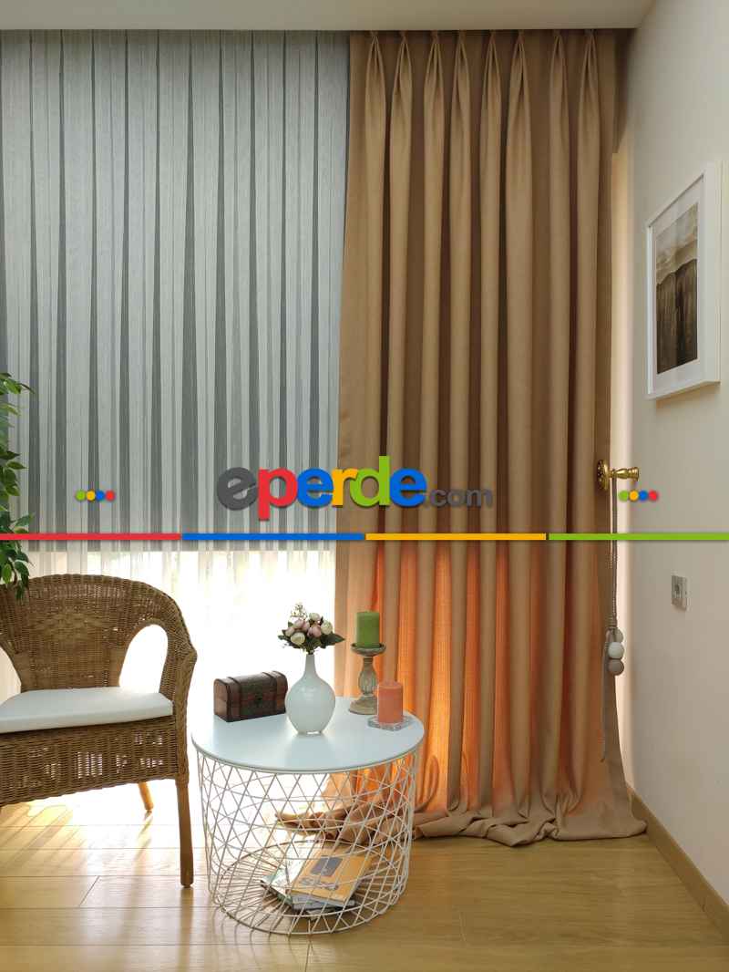 Bej Rengi - Düz Keten Fon Perde ( Keten Fon Perde)- Bej